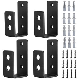 2x4 Door Barricade Brackets, Heavy Duty Door Security Bar with Screws and Anchors, Open Security Bar Holder U Brackets, Holder Brackets U Shape for Barn, Shed, Garage Doors (Black, 4)