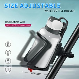 Bike Water Bottle Holder (for Handlebar & Frame), Motorcycle Cup Holder, Adjustable Bicycle Drink Cage with Screw Tool (for 2.16-3.07" Diameter Bottles)