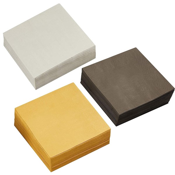 Paquete de 210 servilletas de papel en 3 colores dorado, negro, plata, 12,7 x 12,7 cm