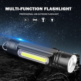 LED USB Rechargable Mini Torches 2 Packs with Zoomable & COB Light, 4 Modes Pocket Small Torches with Tail Magnecit for Outdoor/Running/Hiking/Fishing/Work