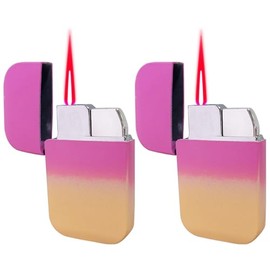 CLBYVGHH 2 Pack Pink Yellow Metal Cool Lighter,Jet Torch Flame Windproof Adjustable,Refillable Butane Torch Lighters,Kitchen BBQ Candles,(No Gas)