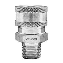 Veloci Performance Stainless Steel 3/8" MPT Coupler for use with Pressure Washer Guns, Wands, Hose, Lances and Foam Cannons