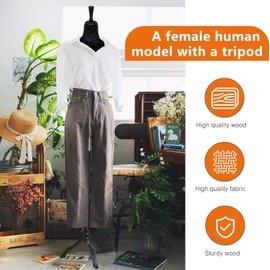 Mannequin Torso Female Manikin Body Dress Form 53-67 Inch Mannequin Lightweight Height Adjustable Wooden Tripod Stand High Density Foam Portable Display Mannequin (Black, 53-67 Inches)