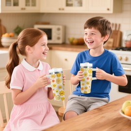 xiiai Sunshine Gifts - 14 Oz Yellow Kids Sun Tumbler with Handle and Straw, Stainless Steel Insulated Water Bottle, for Sports, School, Travel - Funny Sunshines Themed Children Birthday Gift Cup(1pc)