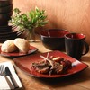 Gibson Soho Lounge Square Reactive Glaze Dinnerware Set, Red, Service