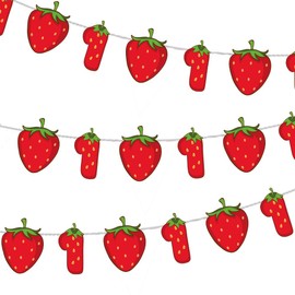 AK Giftshop Berry First Birthday Bunting Strawberry Baby 1st Party Decorations - 12pcs / 2.5m Ribbon