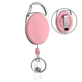 Soleebee 25'' Retractable Badge Reel with 360° Swivel Belt Clip and Key Ring, Heavy Duty Retractable Keychain Carabiner ID Badge Holder (Pink)