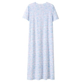 Keyocean Nightgowns for Women, Soft Cotton Comfy Lightweight Short Sleeves Ladies Nightdress, Red and Blue Flower, Medium