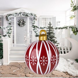 Inflatable Christmas Ball 23.6 Inch Giant Christmas Baubles Outdoor Inflatable Decorated Ball Christmas Tree Blow Up Balls PVC Inflatables Ball Outdoor Decorations (Red - Snowflake)