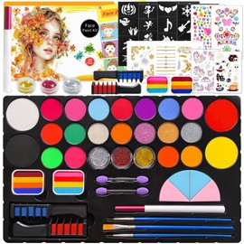 Mekkyes Children's Make-Up Set, 22 Colours, Washable Make-Up, Children's Face Paint with 4 Large Colours, 2 Rainbow Split and Tattoos, Ideal Children's Make-Up for Halloween, Carnival, Nursery
