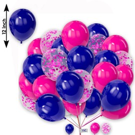 Balloons 25 Pack 12 Inch Balloons Pink and Blue with Pink Confetti Combo Balloons for Birthday Plain Round Balloons for Baby Shower Engagement Wedding.