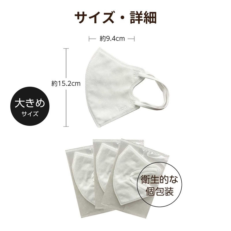 [医食同源ドットコム] iSDG 立体型スパンレース不織布カラーマスク 大きめ SPUN MASK (スパンマスク) 個包装 7枚入り ホワイト
