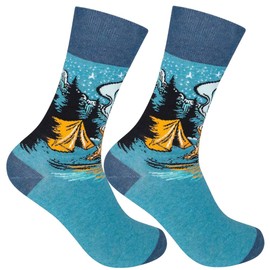 FUNATIC Campfire Dress Socks for Men Women | Best Camping Apparel Gift Idea with Saying | Great Outdoor Forest Lover Accessories | Unique Camper Supplies | Fun Solo Jungle Camp Starry Night Accessory