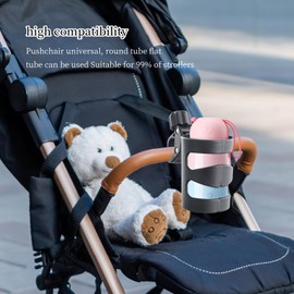 Buggy And Pushchair Universal Cup Holder, 360 Degree Rotation Coffee Bottle Organiser for Stroller Multipurpose Adjustable Drink Holder for Bikes, Trolleys or Walkers, PP Anti-fall Material