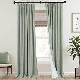 Mrs.Naturall Floor to Ceiling Curtains 96 Inches Long,Pinch Pleated Blackout Vintage Sage Green Spring Nature French Pleat Country Whimsical Cottagecore Curtains for Living Room Bedroom 2 Panels Set