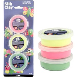 Silk Clay, Light Green, neon Yellow, neon Pink, 3x14g