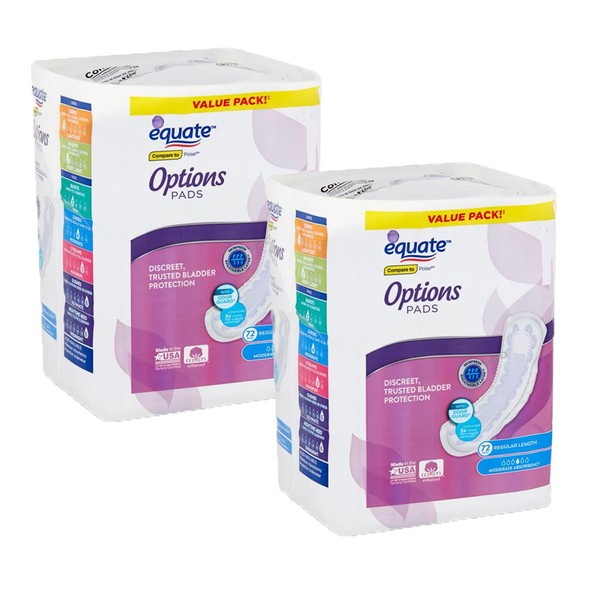 Equate Body Curve Incontinence Pads for Women, Moderate, Regular Length, 54 Ct - 2 Pack