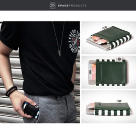 Small tiny practical wallet, 5,5cm x 6,5 cm, real leather – Space Wallet – elastic fabric - small purse, small portemonnaie, small pocket