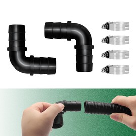 LONGRUNNEW 1 Inch Elbow Barb Fitting Pond Hose Adapter Air Hose Fittings, Garden Hose Quick Connecter with 4 Clamps for Pool Spillway Waterfall Fountain Tube-6 Pieces Set