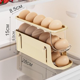 Egg Holder Refrigerator, Egg Slide for Fridge, Automatic Rolling Egg Dispenser, 3 Levels for 17 Eggs, Space Saving (Grey)