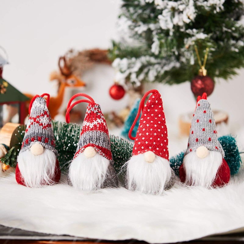 Skylety 4 Pieces Christmas Tree Hanging Gnomes Ornaments Handmade Swedish