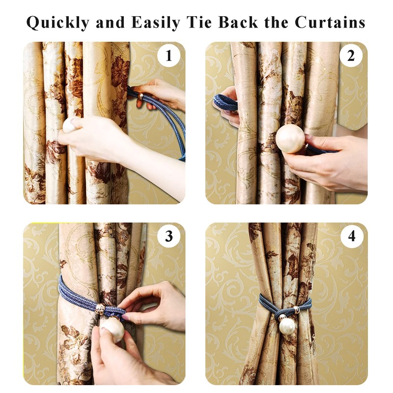 Envibe Curtain Tiebacks, 4 Pack Adjustable Curtain Ropes Suitable for