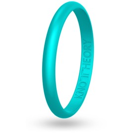Knot Theory Turquoise Thin Stackable Silicone Ring - 2mm Slim Wedding Band Size 4