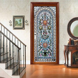 artfanke 3D Stained Glass Door Sticker Peel and Stick - self-Adhesive Murals Wallpaper - Waterproof Decal for Living Room Bedroom Decor 30.3"x78.7"(2 Sheets/Set)