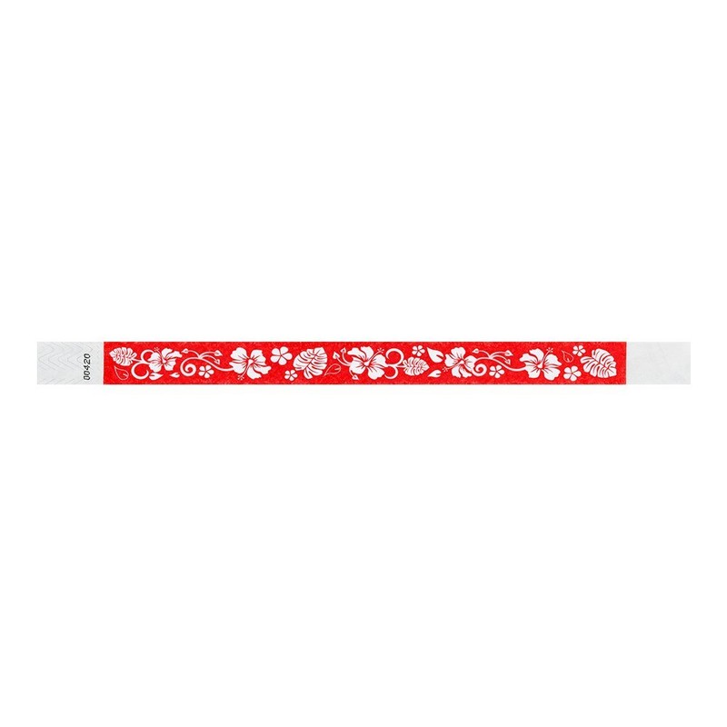 500 WristCo Red Hawaiian Flower Tyvek Wristbands for Events -