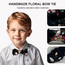 BEWDIO Cotton Bow Ties for Boys Pre Tied Toddler Adjustable Kids Baby Black Bowties for Wedding Party(63-15M)