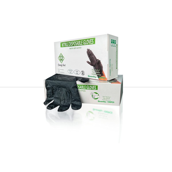 [100 Count]Heavy Duty(6mil) Disposable Black Nitrile Gloves (M, L, XL)-