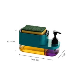 Accessorize Kingdom Kitchen Soap Dispenser with Sponge Holder, 2-Chamber Design, Teal Multi Colour