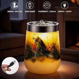 VOREEN Handblown Glass Tabletop Fountain – Yellow Art Glass Water Feature with Gentle Ambient Glow – Optional Aromatherapy for Home, Spa, Office Décor