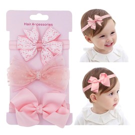 Yheahin 3pcs Baby Bows Headband Cute bow Hairband for Newborn Infant Toddler Soft Elastic Hair Bow Accessories for Baby Birthday Party (Light Pink, Standard size)