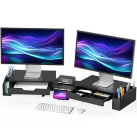 Simple Houseware Desk Dual Monitor Stand Riser with Pull-Out Drawers, Black