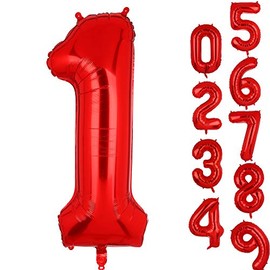 40 Inch 1 Red Number Balloons Mylar Foil Helium Digital Balloons Baby Shower 1st Birthday Party Decor Supplies