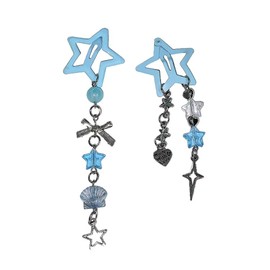 Y2k Kawaii Star Hair Clips with Charms, Candy Colors, Bow Moon Heart Coquette Aesthetic Barrettes Beads Tassel Glitter Sparkly Star Hair Clips Accesssories for Women-Blue