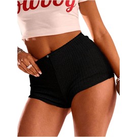 Aoulaydo Micro Shorts for Women Low Rise Side Mini Lounge Shorts Pj Bottoms Black
