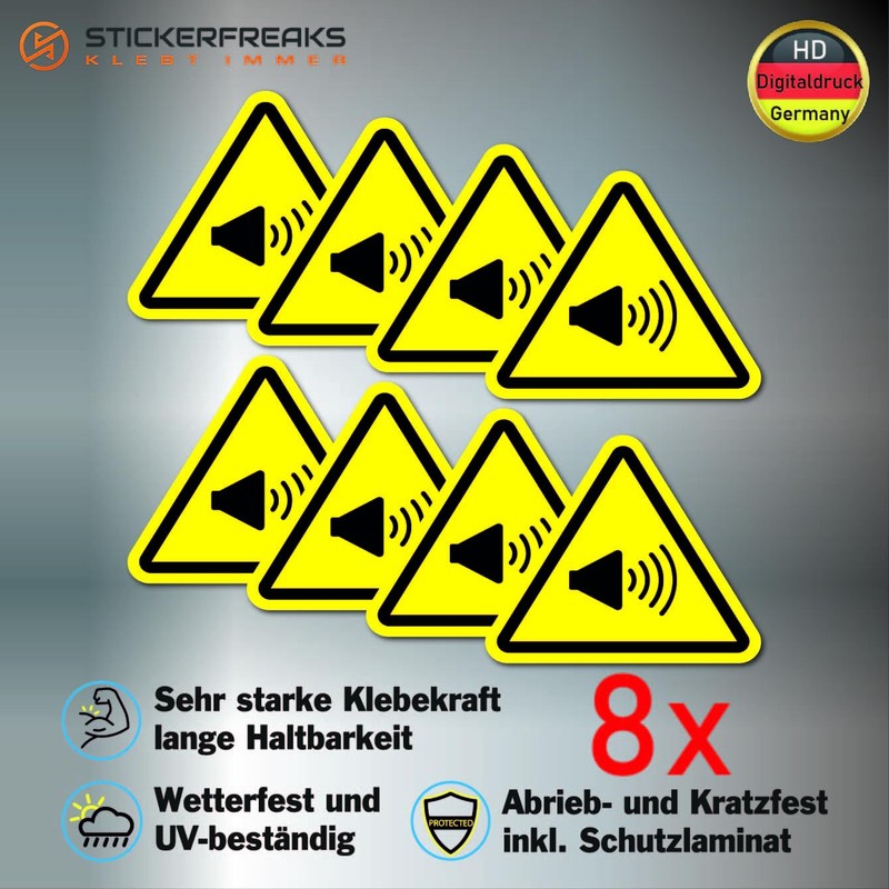 Pack of 8 Warning Stickers 6 x 5 cm Volume