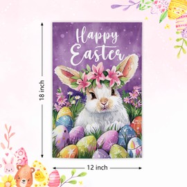 Easter Garden Flag 12x18 Inch Double Sided Easter Egg Bunny Yard Flag for Holiday Outside Outdoor House Decoration