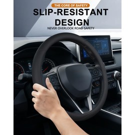 OHHMNKK Custom Fit Steering Wheel Cover for Toyota RAV4 All Years 1994-2026, PU Leather Breathable Non-Slip Comfortable Durable Easy Install, Car Interior Accessories Women Men Black