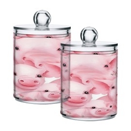 Zhirexin Pink Pig 2PC Airtight Transparent Plastic Storage Jar, Food Storage Container Glass, Can Store Candy, Salt, Coffee Beans, With lid, Easy To Use