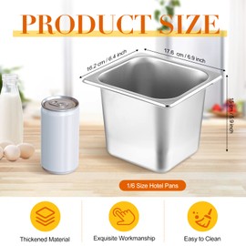 Thenshop 10 Pack Hotel Pans Stainless Steel Steam Table Food Pan Commercial Metal Food Catering Tray Anti Jam for Hotel Restaurant Buffet Party Supplies(Standard,1/6 Size X 6 Inch Deep)