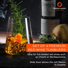 Stölzle Lausitz Stemless Red Wine Glasses Set of 4 (POWER). Dishwasher Safe Lead-Free Crystal Stemless Wine Glasses (17.5Fl oz). Durable Stemless Wine Glasses Set 4 - Genuine Stölzle Glassware