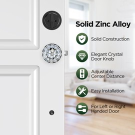 MAXECURITY Black Front Door Handle and Deadbolt Set, Classic Front Door Lock Set with Crystal Glass Door Knob, Reversible Entry Door Handle for Right&Left Handed, Matte Black