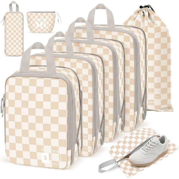 HWAEYEM 8 Set Compression Packing Cubes Travel, Lightweight Durable Packing