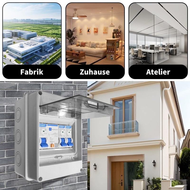 Surface-Mounted Fuse Box, Small Distribution Board Surface-Mounted with FI Switch,