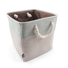 HYGGE + Linen Storage Bin Basket 12" x 12" x 10" Durable fabric & lightweight design. Great for storing toys, books, linens, games, clothing, baby products & more! (2 PACK, SAGE/WHITE)