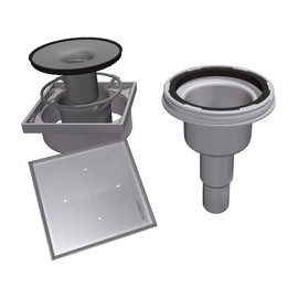 LUX ELEMENTS TUB-BAS-DV 100 I Vertical Drain Pot with Tileable Grate Made of Stainless Steel with Odour Trap for Shower Floors with Point Drain