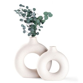 CEMABT Vases for Pampas Grass,Creative Vase Modern Home Decor,Handmade Vase White Ceramic Dried Flowers Crafts Ornaments for Office Home Deco Decoration(M+S,White)